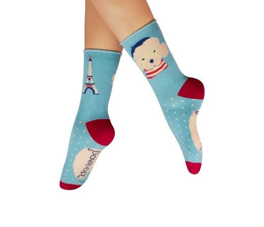 Socks: Ankle Bamboo Parisienne Pooch - Denim Blue - FASHION - Powder Designs Ltd