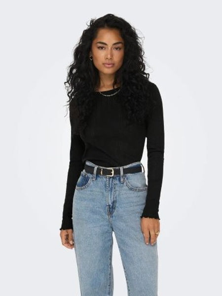 Top: Fine Knit Long Sleeve Vertical Stripe CARLOTTA - Black - ONLY