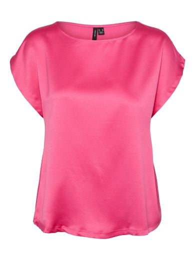 Top: Sliky Boat Neck Short Sleeve  MERLE - Bright Pink - Vero Moda