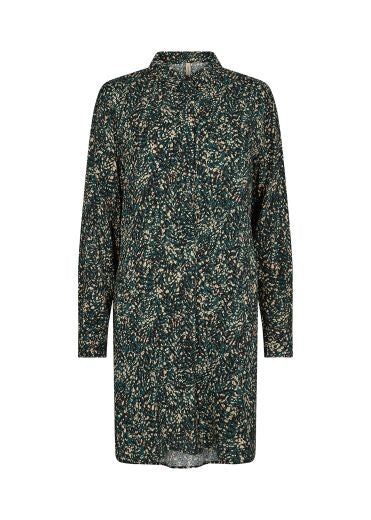 Tunic Dress:Sustainable Viscose Collar Long Sleeve Splash Print TASMIN - GREEN - Soya Concept