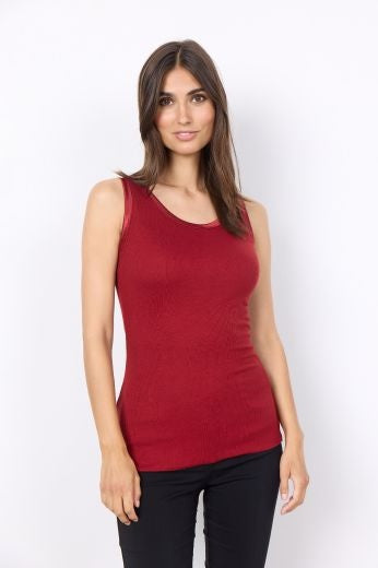 Vest Top: Viscose Round Neck Sleeveless Ribbed RYAN - BRICK RED - Soya Concept