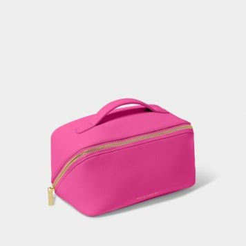Cosmetic Bag: Soft Vegan Leather Wash Full Open Medium - Magenta Pink - Katie Loxton