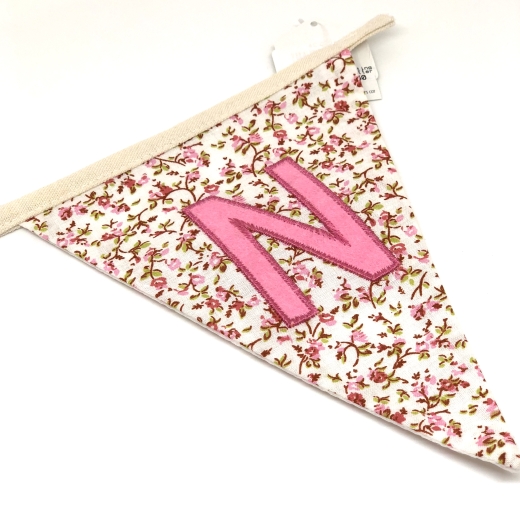 5 FLAGS PINK PERSONALISED BUNTING FLAGS ~ FABRIC LETTER BUNTING ~ BABY GIRL GIFT