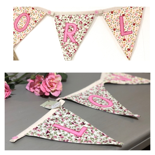 Baby Girl Nursery/Kids *per flag* Personalised Pink Fabric Bunting Name Gift